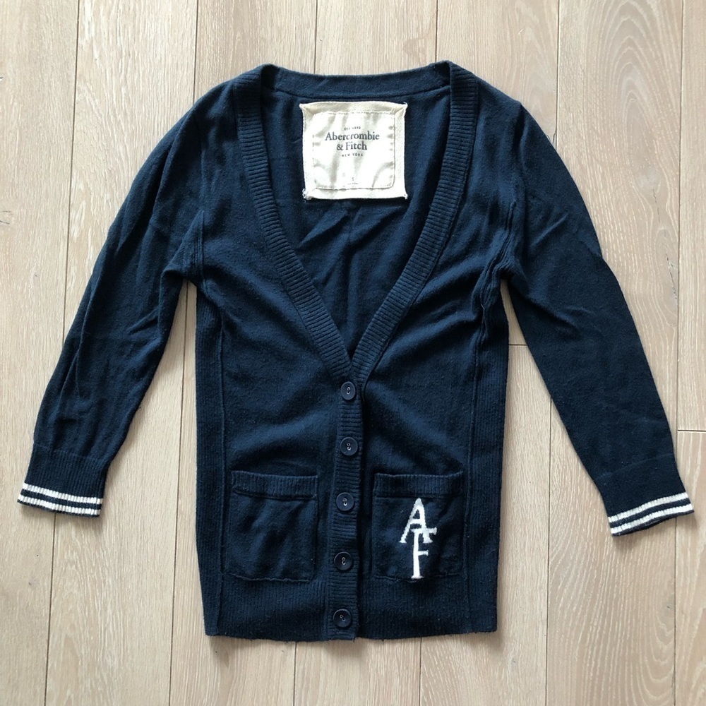 Abercrombie & Fitch Y2K Logo Pocket Light Cardigan in Navy Size S